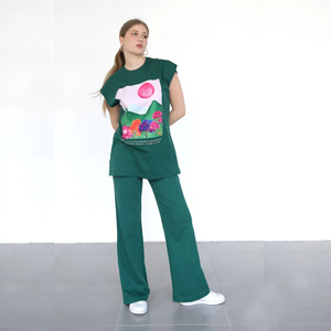 Top tendance vert profond léger pantalon de survêtement évasé taille élastique personnalisé décontracté imprimé survêtement ensemble pour hommes femmes - Product Image 3