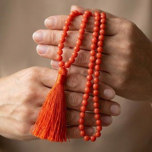Natural <b>Red</b> Coral Mala 108 <b>Beads</b> | Shaped Prayer <b>Beads</b> | Hand Knotted Yoga Meditation Rosary | Afreen Gems Jewels | Rajasthan - Product Image 6