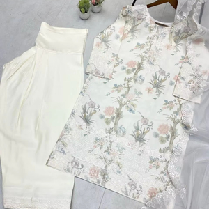 <b>KURTA</b> AND FARSHI SALWAAR SET WITH DUPATTA WITH EMBROIDERY WORK - Product Image 1