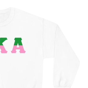   Sudadera de cuello redondo bicolor con letras, blanca con letras griegas verdes y rosas, jersey de forro polar para hermandades - Product Image 3