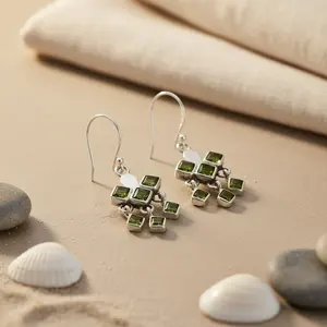 Boucles d'oreilles pendantes tendance pour femmes en argent 925 et or 14 carats, pierre précieuse péridot, forme de lune verte, plaqué or rose, bijoux, pierre principale en diamant - Product Image 3