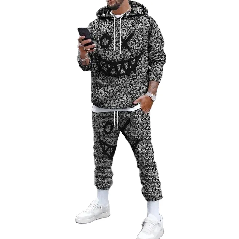 Latest Men Design Hoodie and pant set, jogging casual sports pants two-piece set, autumn and winter hip-hop men's clothing
