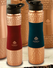 Ayurvedic Double Wall Eco-Friendly Copper <b>Water</b> <b>Bottle</b> <b>with</b> Lid Hammered Design Pure Copper Construction - Product Image 6