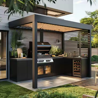 Cuisine extérieure modulaire en acier inoxydable, abri de cuisine extérieur résistant aux intempéries, armoires de cuisine extérieure avec barbecue, télécommande, cuisine extérieure avec toit
