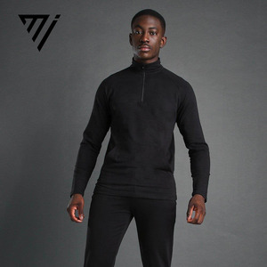 Ensemble de survêtement pour homme, noir, demi-zip, athlétique, polaire d'hiver, coupe ajustée, entraînement, jogging, sportswear, par Marfa International - Product Image 1