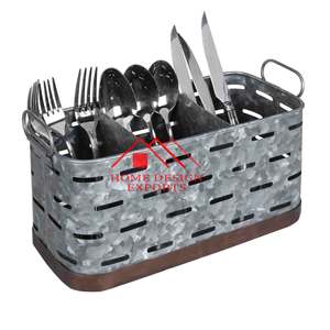 Porte-ustensiles de rangement en fer galvanisé Porte-ustensiles vintage à compartiments multiples Porte-ustensiles en métal pour cuisine et maison Best-seller - Product Image 1