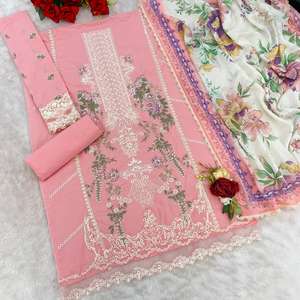 Costume en coton cambric pur de qualité supérieure pour femme avec séquence brodée lourde et travail de fil idéal pour les fêtes et les vêtements de fête - Product Image 5