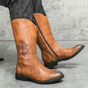 Botas de vaquero occidentales de moda Cuero hecho a mano Elegante Durable Montar al aire libre Elegante Botas de vaquero de cuero marrón - Product Image 3