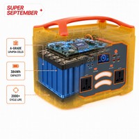 Station d'alimentation portable à batterie solaire 500W 384Wh, batterie LiFePO4, haut-parleur Bluetooth pour extérieur, lumières RGB, charge rapide QC4.0