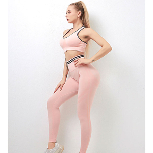 Women's High Quality 100% Cotton Gym Workout Sets Yoga Leggings and Tops Solid <b>Pattern</b> Sportswear Women's Gym Wear - Product Image 5