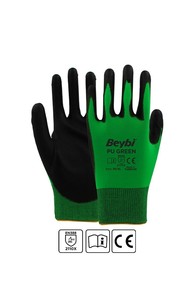 Guantes de punto de poliéster con revestimiento de poliuretano verde PU de alta calidad, duraderos, flexibles, cómodos para Protección Industrial de manos y brazos - Product Image 3