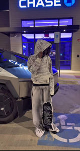 Chándal de Hip-Hop con estampado de pantalla completa personalizado de alta calidad, ropa de calle para hombre, chándal con capucha de estilo desgastado de peso pesado - Product Image 3