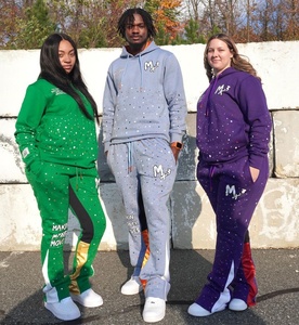 Sweat à capuche court et pantalon empilé ensemble capuche doublée de satin à l'intérieur de l'écran imprimé Logo Design corde cordons survêtement - Product Image 6