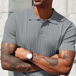 Chemise d'été décontractée en toile unie pour homme, tricotée à manches courtes, col rabattu, coupe régulière, infroissable - Product Image 4