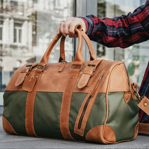 Sac de voyage en cuir et toile Sac polochon de qualité supérieure avec un intérieur spacieux Voyages d'affaires de nuit pour le gymnase le week-end LCTB-0090 - Product Image 1