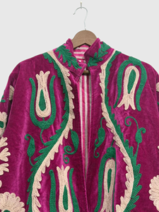Hand Embroidered <b>Velvet</b> Jacket Full Sleeve Mandarin Collar Plus Size Women's Elegant Floral Pattern Winter Wear - Product Image 6