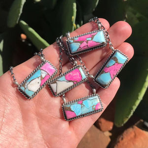 The Big Chief Bar Collar en algodón caramelo turquesa hecho a mano plata esterlina declaración joyería para ella - Product Image 1