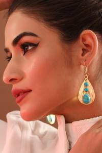 2025 Pendientes de lágrima bohemios chapados en oro más vendidos Estilo moderno con técnica de pulido de piedra de resina Turquesa - Product Image 3