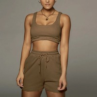 Ensemble pull et short décontracté pour femme, en tricot uni doublé coton, col rond, avec short court taille élastique en Spandex/Polyester