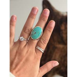 Ray Jack Kingman <b>Statement</b> Boho <b>Ring</b> Turquoise and Sterling <b>Silver</b> with Bezel Setting Size 11.75 Everyday Wear - Product Image 1