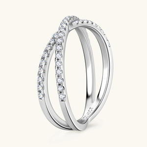 Jeulia <b>Cross</b> Design Moissanite Round Cut Sterling <b>Silver</b> Women's Band <b>Ring</b> - Product Image 4