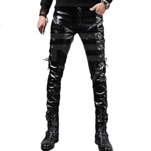 Pantalones de hombre rectos curvos a rayas 100% Material de alta calidad pantalones de cuero para hombre al por mayor pantalones de cuero originales para hombre - Product Image 1
