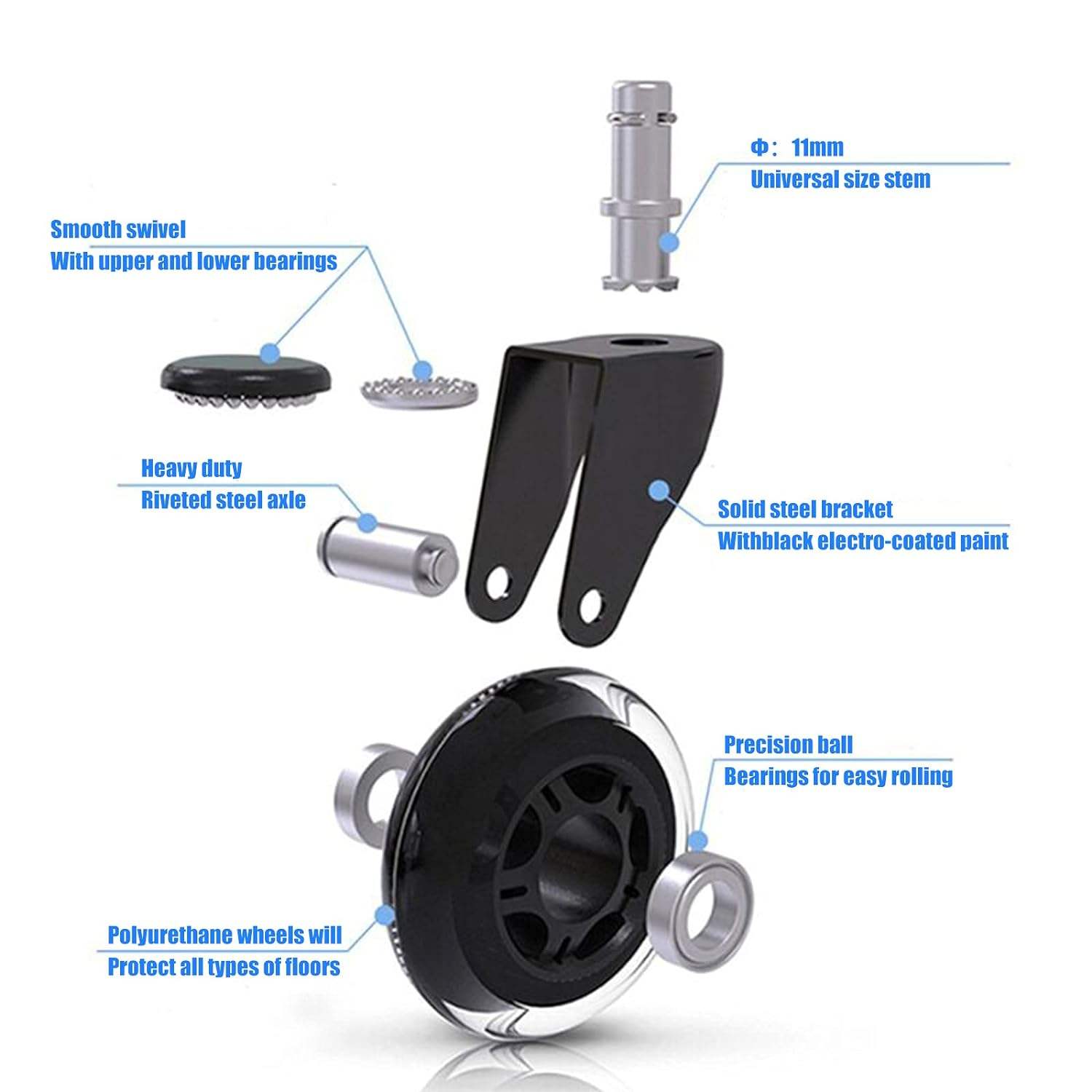 Five-Piece Set Affordable Black Office Chair Wheel Half Transparent Castor for Furniture