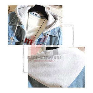 Chaqueta Trucker con Capucha de Mezclilla Desgastada Unisex para Hombre, 100% Algodón Ecológico, Casual, Manga Larga, con Botones, Ropa de Calle, Otoño - Product Image 5