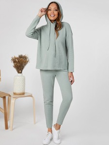 Otoño Invierno mujer moda Vintage Casual 2 piezas conjuntos patrón sólido pulóver chándales y Jogger ropa Casual de mujer - Product Image 2