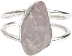 Bague pour femme en argent sterling 925, pierre précieuse en quartz rose naturel, pierre de naissance d'avril, double bande, bijoux faits à la main pour Noël - Product Image 3