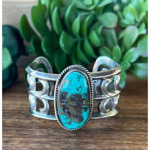 Vintage Mike Platero Royston Turquoise & Sterling <b>Silver</b> <b>Cuff</b> <b>Bracelet</b> Fashionable Accessory - Product Image 5