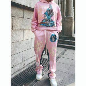 High Quality Winter Oversized Heavyweight Drawstring Hooded Wide Leg Straight <b>Pant</b> Man Tracksuit Set 100% Cotton - Product Image 3