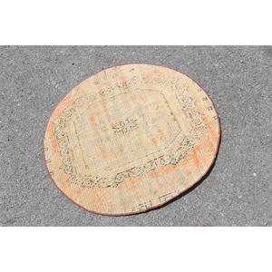 Tapis turc, tapis rond de 2,9 x 2,7 pieds, tapis en laine orange et vert - Product Image 4