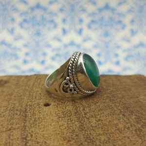 Bague bohème en argent sterling 925 Design à la mode inspiré de la nature pierre d'onyx vert naturel décontracté fête de mariage bijoux en gros - Product Image 2