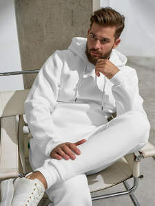 Chándal Personalizado de Algodón Terry de 400 g/m² para Hombre, Pantalones Jogger con Capucha Extra Grandes, Estampado Puff, Color Beige Sólido, Ropa Casual de Invierno - Product Image 6