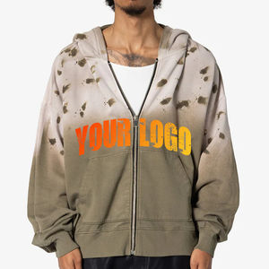 Winter Heavyweight Oversized Ripped Streetwear Men <b>Hoodie</b> Custom logo Sun Faded Distressed <b>Vintage</b> <b>Zip</b>-<b>Up</b> Acid Wash Plain Dyed - Product Image 2