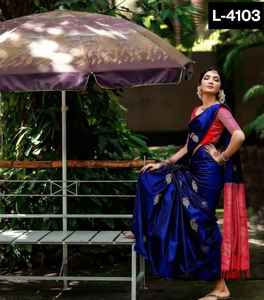 Vêtements ethniques pour femmes indiennes et pakistanaises Saree en soie Banarasi magnifiquement tissé avec chemisier assorti doux et fantaisie - Product Image 2