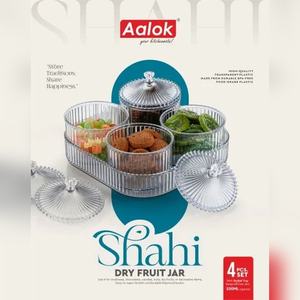 Ensemble de 4 pots à fruits secs Shahi avec plateau, contenants en plastique décoratifs pour noix, bonbons et chocolat, idéal pour offrir en cadeau - Product Image 3
