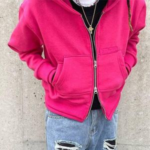 OEM Custom Logo <b>Men's</b> 100% Cotton Zip-up <b>Hoodies</b> Double Pocket Fleece Boxy Cropped Bottoms Tech Fleece Full Zip up - Product Image 3