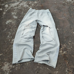 NUEVOS Pantalones Deportivos Cargo Baggy de Algodón con Efecto Desgastado y Lavado Ácido, Estilo Flare, Ecológicos, Transpirables y de Peso Medio para Hombre - Product Image 1