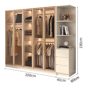 Ohaha glass-door <b>wardrobe</b> with built-in LED lights - TCK004 - Product Image 6
