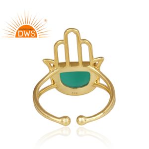 Anillo de Plata de Ley 925 con Baño de Oro de 18K y Piedra Preciosa de Ónix Verde Natural, Diseño Hamsa, Banda Dividida, Ideal para Fiestas, de Moda, el Más Vendido - Product Image 5