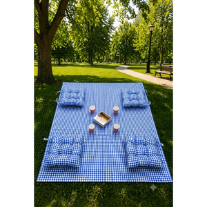 Blue Gingham Four-<b>Cushion</b> Picnic Mat Set - Product Image 1