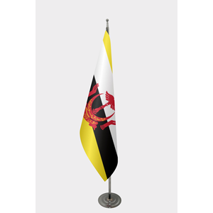 Drapeau d'intérieur officiel personnalisé du Brunei 3x5 pieds en soie polyester imprimé numériquement pour affichage en agence de voyage et d'assurance, support en aluminium - Product Image 1