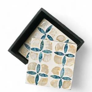 Juego de Posavasos Artesanales de Nácar con Caja de Almacenamiento de Nácar para Organización de Mesa de Café o Té - Product Image 1