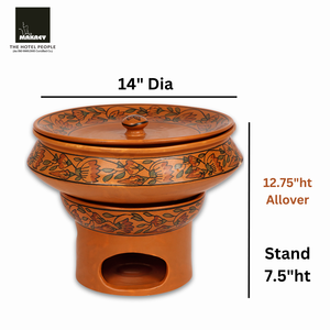 Ensemble de chaffer Lagan en céramique avec peinture en terre cuite Plat de buffet traditionnel avec couvercle et support en acier pour banquet et restauration - Product Image 3