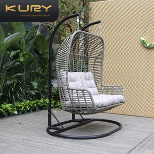 Sedia a dondolo a uovo doppia in vimini e rattan per esterni, in alluminio, per hotel, con supporto, per patio - Product Image 4