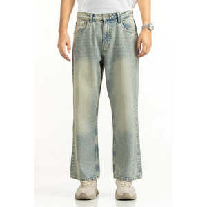 กางเกงยีนส์ทรงตรงหลวมสไตล์วินเทจฮิปฮอป ขากว้าง ผ้าฝ้ายแท้ 100% ซักแบบสโตนวอช รุ่น MN-JNS-SS25-004 สำหรับฤดูหนาว - Product Image 1