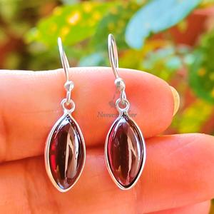 Garnet <b>Earrings</b>, <b>Sterling</b> <b>Silver</b> Marquise Gemstone Handmade <b>Dangle</b> Jewelry, January Birthstone Gift - Product Image 2