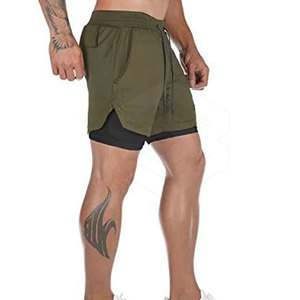 Pantalones cortos deportivos de doble capa personalizados para hombre, ropa de fitness cómoda hecha en fábrica con cierre de cintura elástica - Product Image 6